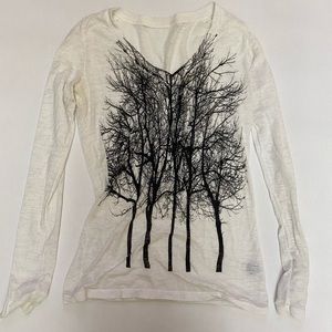 Unique V Neck White Long Sleeve Top